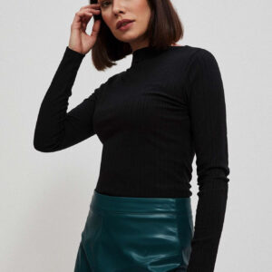 589ff8495c64d743c121af9e00cd2a779e96df0c Dopasowana bluzka z prążkowanej dzianiny z długimi rękawami czarna