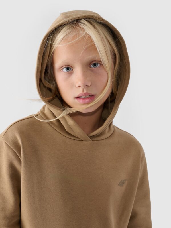 4F Bluza dresowa nierozpinana z kapturem dziewczęca - beżowa 128 (7-8 lat)