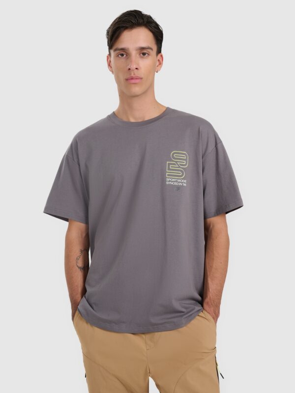 4F T-shirt oversize z nadrukiem męski - szary