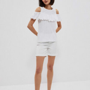 Szorty lyocell z wywiniętym brzegiem białe