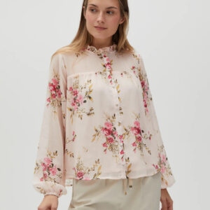 5b44d00bb700555f7151a1d11e7d7e9900e00208 Koszula w kwiaty z falbankami i bufiastymi rękawami różowa