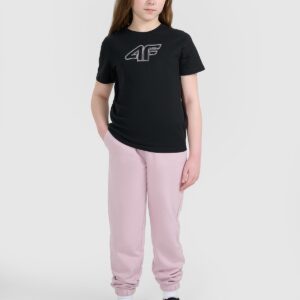 4F T-shirt regular z nadrukiem dziewczęcy - czarny 134 (8-9 lat)
