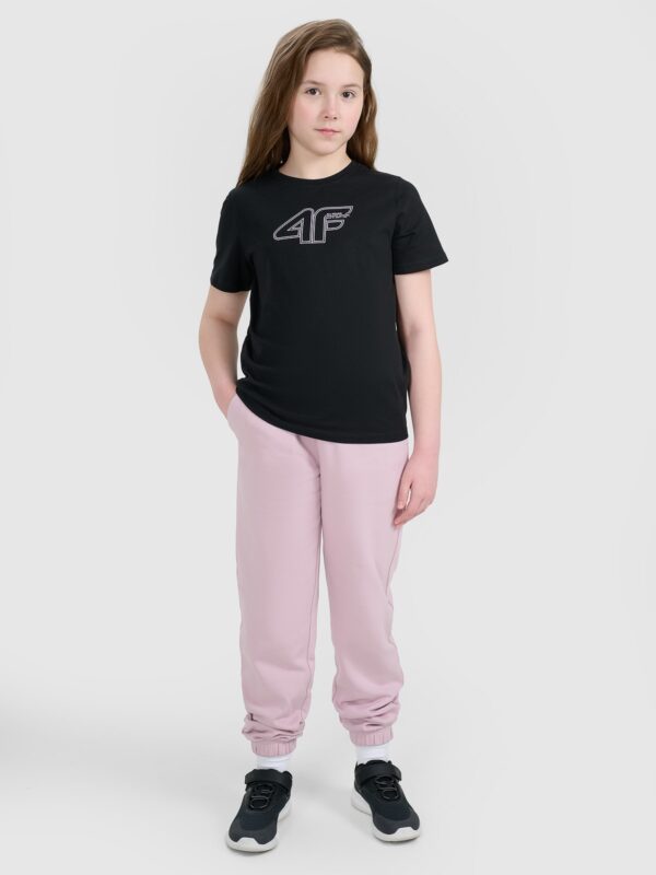 5bfad7e783114f12eb868fa38744cad647fa6325 4F T-shirt regular z nadrukiem dziewczęcy - czarny 134 (8-9 lat)