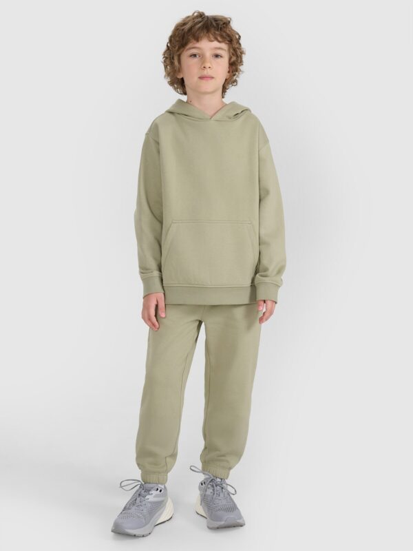 5ca285f3c454f363a3af921e3cbc484ee6a14451 4F Bluza dresowa nierozpinana z kapturem chłopięca - zielona 146 (10-11 lat)