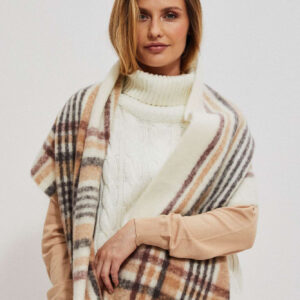 Ciepły szal w kratę perłowy