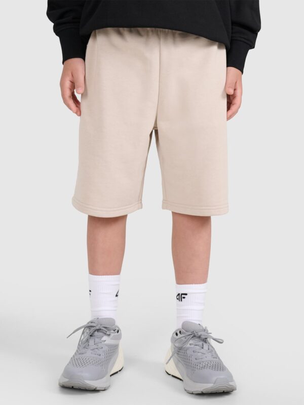 5dc3980a501a2e6bc476d2c2072d4e49a180efe9 4F Spodenki dresowe chłopięce - beżowe 146 (10-11 lat)