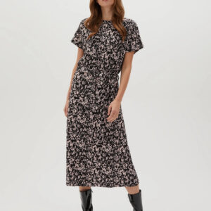 Wzorzysta sukienka midi czarna damska