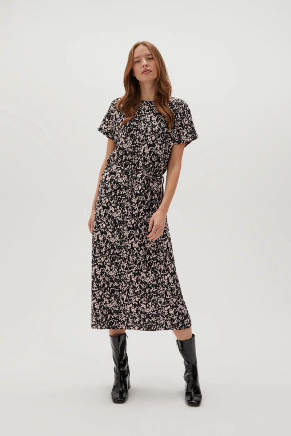 Wzorzysta sukienka midi czarna damska