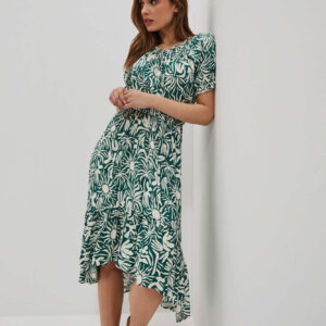 Wzorzysta sukienka z falbaną malachitowa