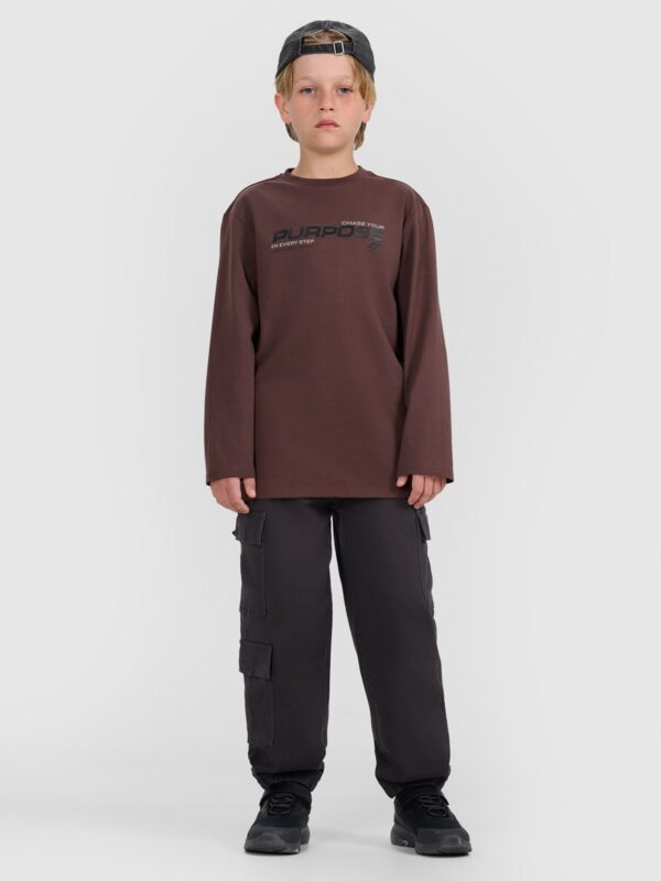 4F Longsleeve regular z nadrukiem chłopięcy - brązowy 122 (6-7 lat)