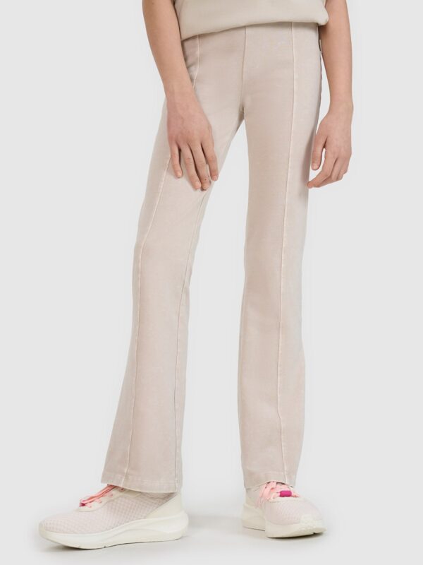 4F Legginsy dzianinowe z efektem acid wash dziewczęce - beżowe 122 (6-7 lat)