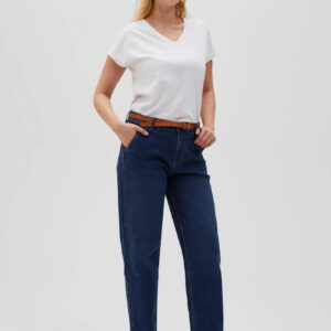 Jeansy z prostymi nogawkami i z paskiem niebieskie