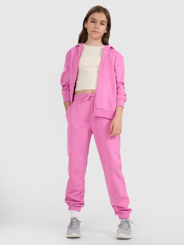 6188036746c4ad86de70789b6cf762fda5776557 4F Bluza dresowa rozpinana z kapturem dziewczęca - różowa 128 (7-8 lat)