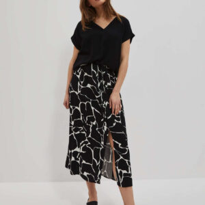 Wzorzysta spódnica z rozcięciem czarna