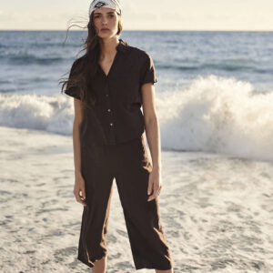 6330ce7ae37f9f541241795be4c2880bd86257f4 Spodnie kuloty z gumą w talii ciemnobrązowe