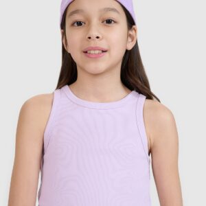 4F Crop top slim z prążkowanej dzianiny dziewczęcy - fioletowy 146 (10-11 lat)