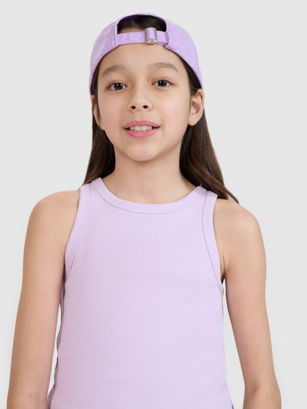63856deb1adc062586ac00b47539f6726a1ea3cc 4F Crop top slim z prążkowanej dzianiny dziewczęcy - fioletowy 146 (10-11 lat)