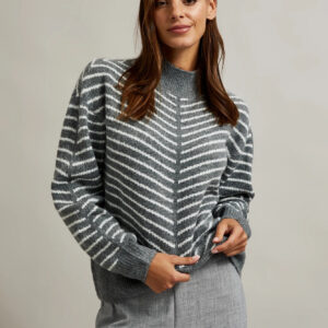 Sweter z półgolfem i paskami szary