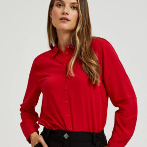 Wiskozowa koszula bez wzoru czerwona