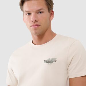 4F T-shirt regular z nadrukiem męski - beżowy