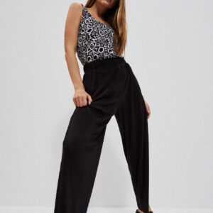 Spodnie z szerokimi nogawkami z prążkowanego materiału czarne