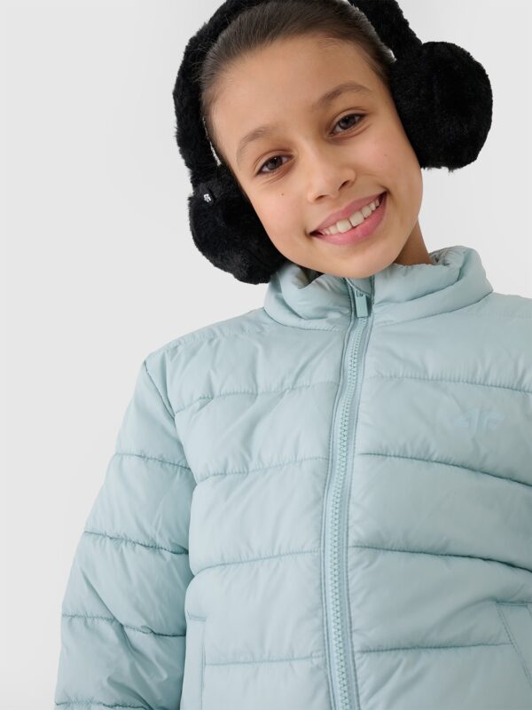 4F Kurtka puchowa z wypełnieniem syntetycznym dziewczęca - miętowa 134 (8-9 lat)