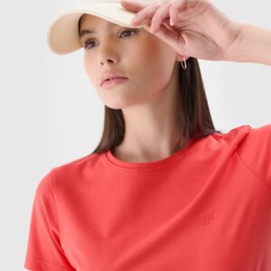 67305439ab00214ad53507d42a5a45e1b9177d85 4F T-shirt slim gładki damski - czerwony