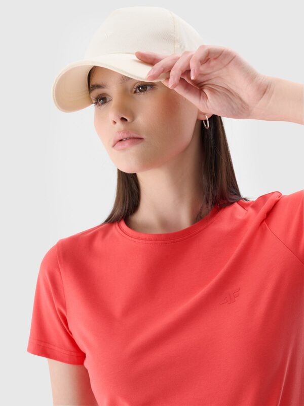 4F T-shirt slim gładki damski - czerwony