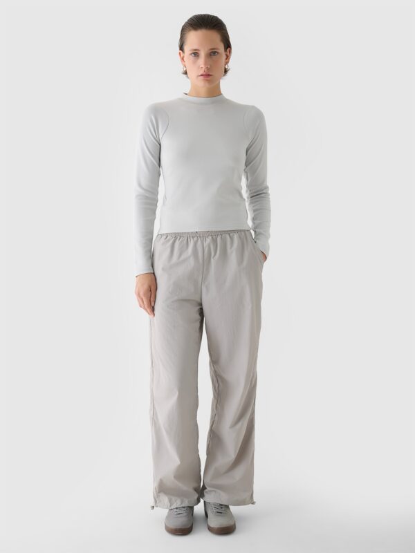 4F Longsleeve slim z prążkowanej dzianiny z modalem damski - szary