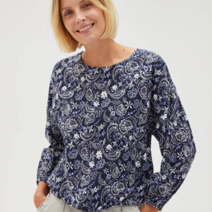 Wiskozowa koszula z wzorem paisley granatowa