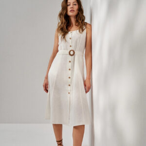 Wiskozowa sukienka z paskiemi biała