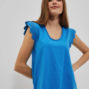 Bluzka z ozdobnym rękawem lazurowa