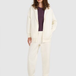 4F Bluza dresowa rozpinana z kapturem damska - beżowa