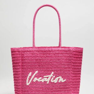 Pleciona torba z napisem różowa
