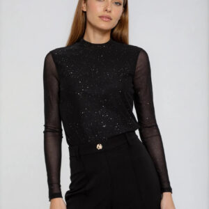 Bluzka z przezroczystymi rękawami czarna
