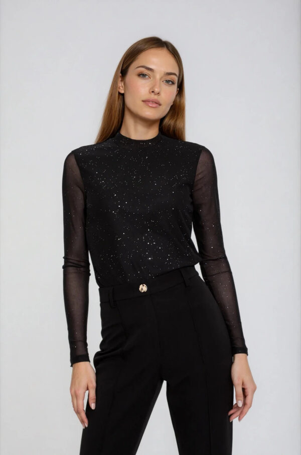 Bluzka z przezroczystymi rękawami czarna
