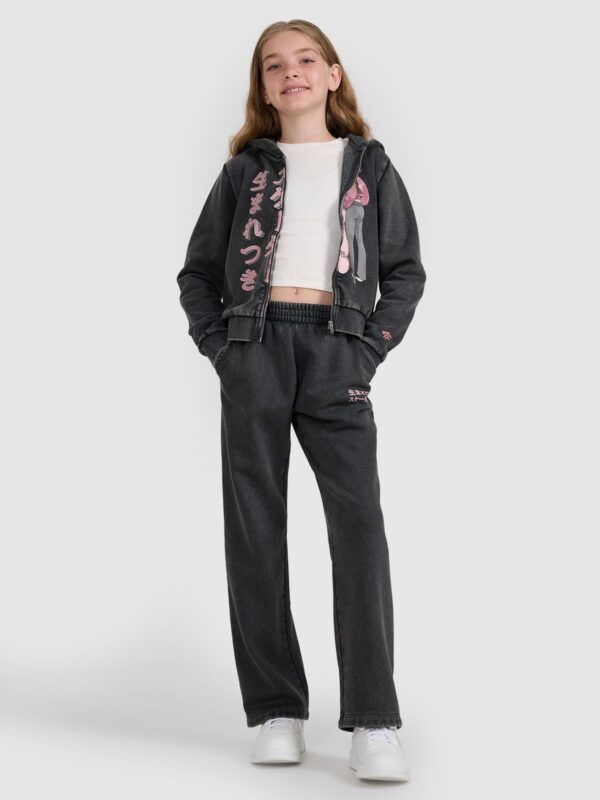 699360b54295941b9d9a21cb32d8e3b2186312de 4F Bluza dresowa rozpinana z kapturem dziewczęca - szara 152 (11-12 lat)