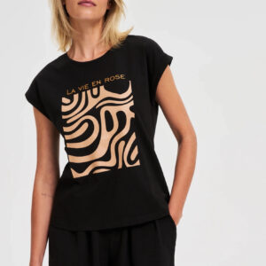 T-shirt z geometrycznym nadrukiem czarny