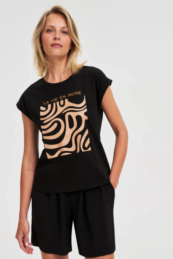 T-shirt z geometrycznym nadrukiem czarny