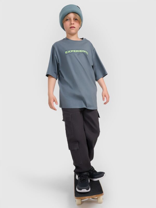 4F T-shirt oversize z nadrukiem chłopięcy - turkusowy 146/152 (10-12 lat)