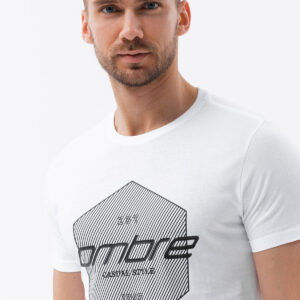 T-shirt męski bawełniany z nadrukiem - biały V1