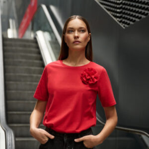 Bawełniana bluzka z aplikacją czerwona