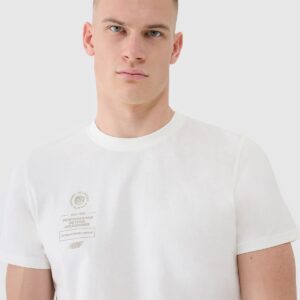 4F T-shirt regular z nadrukiem męski - beżowy