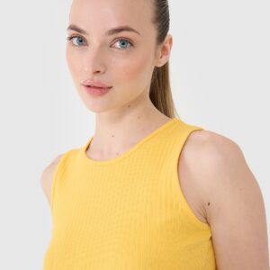 4F Crop top dzianinowy damski - żółty