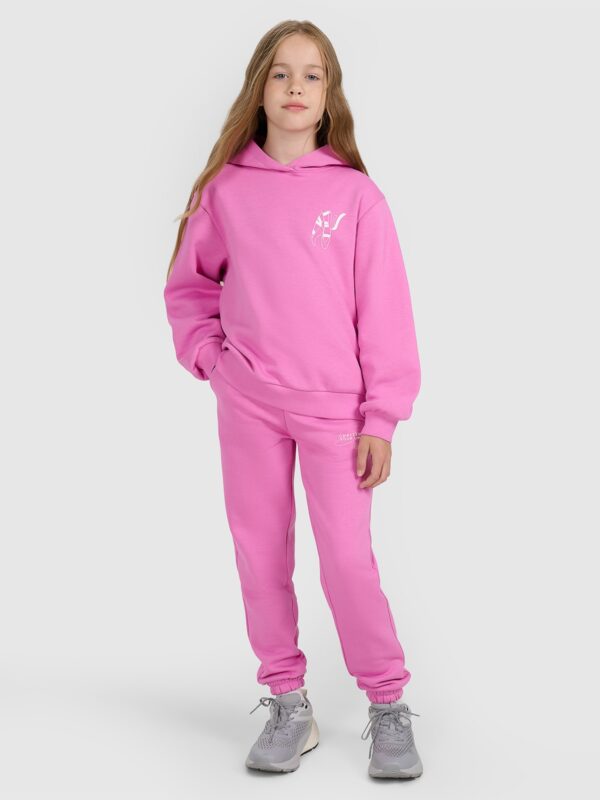 4F Bluza dresowa nierozpinana z kapturem dziewczęca - różowa 152 (11-12 lat)