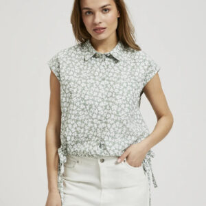 6cdd13653b4e49376822d2306d9bbe50d3af75f7 Koszula w kwiaty z krótkimi rękawami i kołnierzykiem oliwkowa