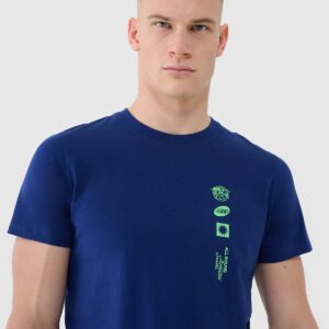 4F T-shirt regular z nadrukiem męski - granatowy