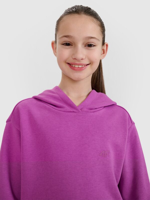 4F Bluza dresowa nierozpinana z kapturem dziewczęca - fioletowa 122 (6-7 lat)