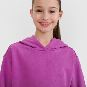 4F Bluza dresowa nierozpinana z kapturem dziewczęca - fioletowa 122 (6-7 lat)