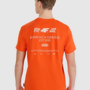4F T-shirt regular z nadrukiem męski - pomarańczowy